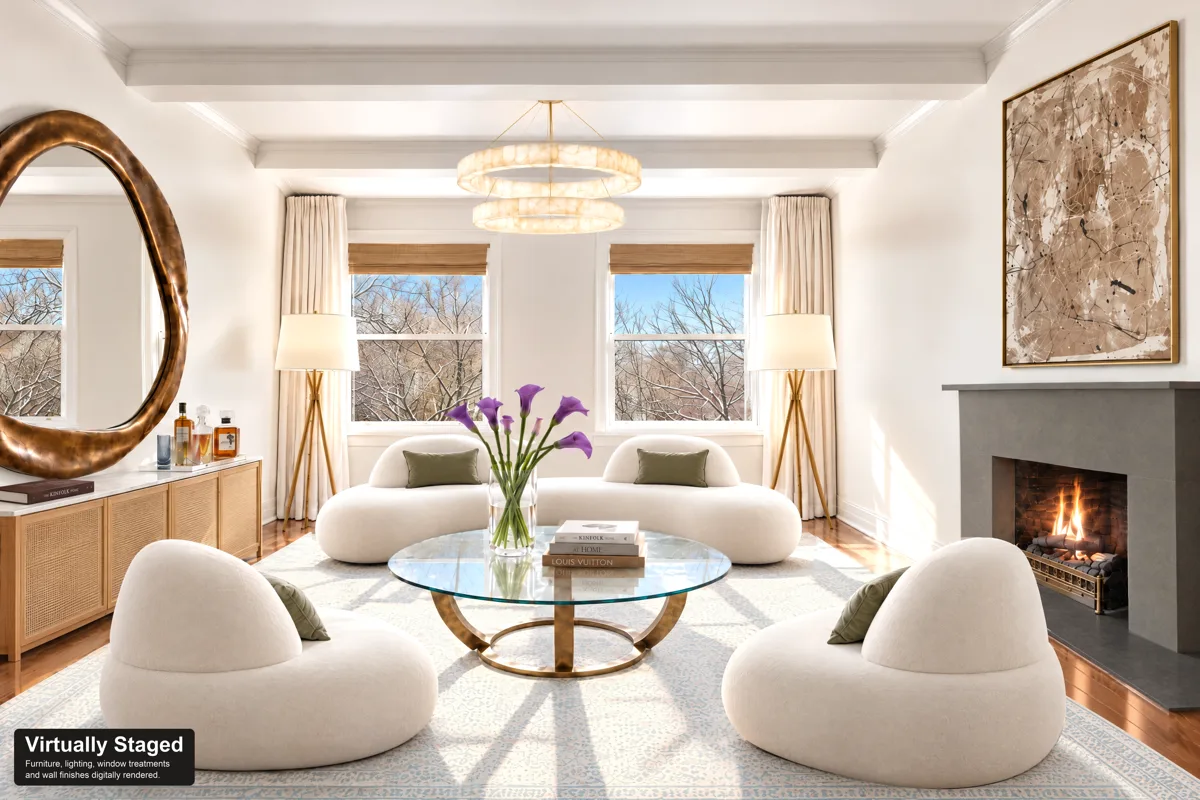 The living room, virtually staged