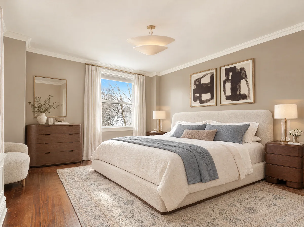Primary bedroom, virtually staged